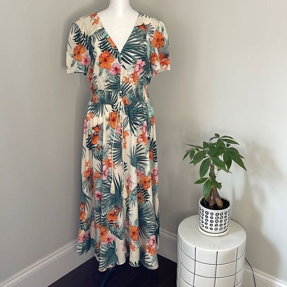 Milumia Women Button Up Floral Print Party Split Flowy Maxi Dress. Size Large. - Picture 1 of 14